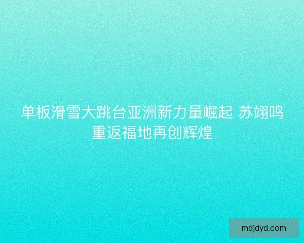 单板滑雪大跳台亚洲新力量崛起 苏翊鸣重返福地再创辉煌